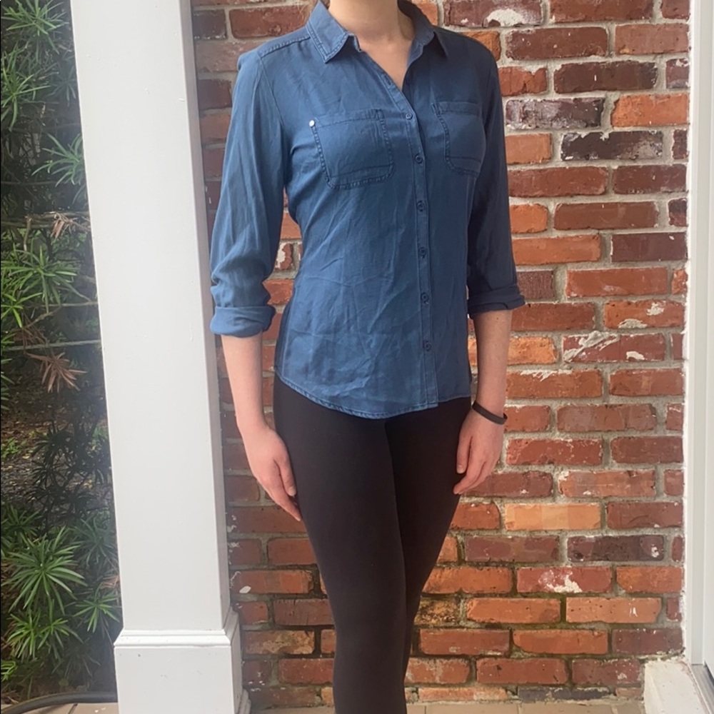 Navy button down